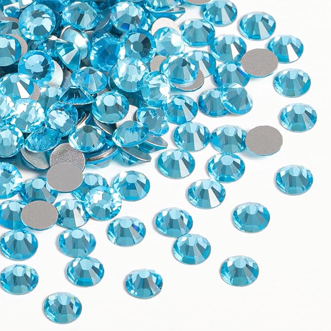 Beadsland Flat Back Crystal Rhinestones Round Gems for Nail Art and Craft Glue Fix, Aquamarine, 10mm, SS50/144pcs