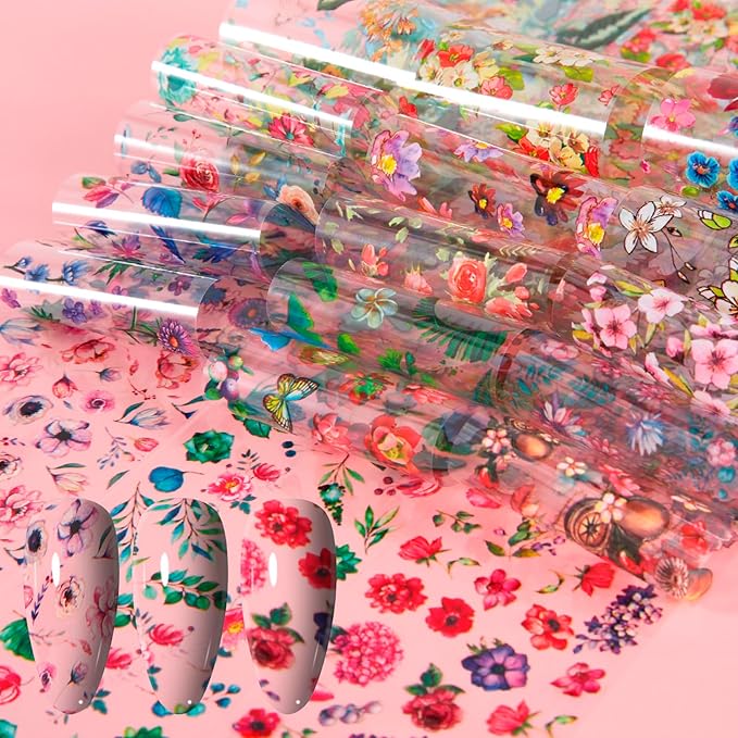 300 Sheets Nail Foils Transfer Nail Art Foil Stickers Spring Flower Butterfly Lace Transfer Foil for Nails Decoration