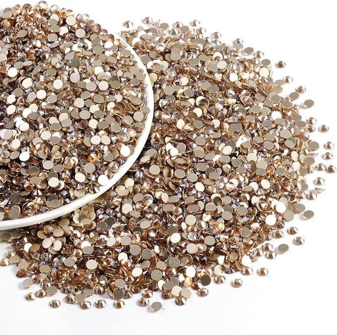 Beadsland Flatback Rhinestones Bulk,14400pcs Gold Rhinestones for Nails Crafts Clothes DIY Decoration, Golden Shadow, SS6, 1.9-2.1mm