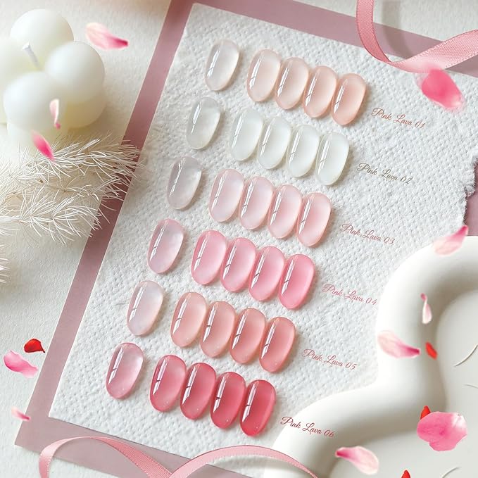 Born Pretty Milky White Jelly Nude Pink Gel Nail Polish Set,Valentine's Day Nude Pink Sheer Translucent Gel Polish Milky Natural Gel Polish Set Nail Art Manicure DIY Kit Home Salon 6PCS 7ML