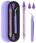 Tatuo Rhinestone Picker Tool Set Wax Pen for Rhinestones Diamond Art Painting Dual Head Dotting Pen with 2 Extra Wax Tips and 1 Nail Art Tweezer for Nail Art DIY Crafts (Purple)