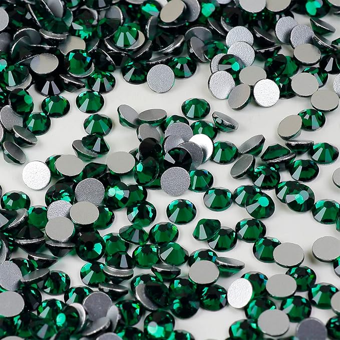 ss20 Emerald Glass Rhinestones 1440 Pcs Pack, 5mm Dark Green Flatback Rhinestone for Bling Tumbler, Shoes, Dance Costumes, Nail Art,Glitter Decoration