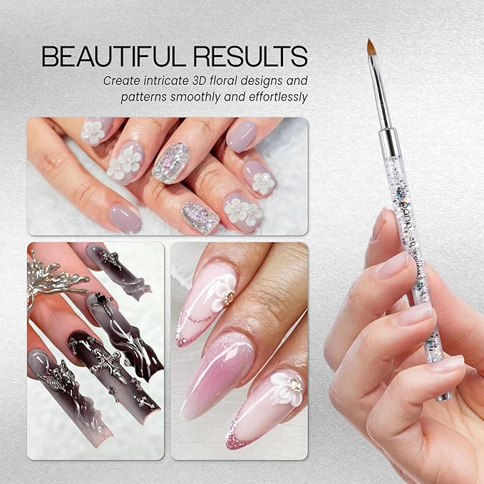 PANA 3D Kolinsky Nail Art Brush - Silver Glitter Handle, Size 4 - Acrylic Nail Art Sculpture Brush for Manicures Pedicure Salon Professional or Beginner