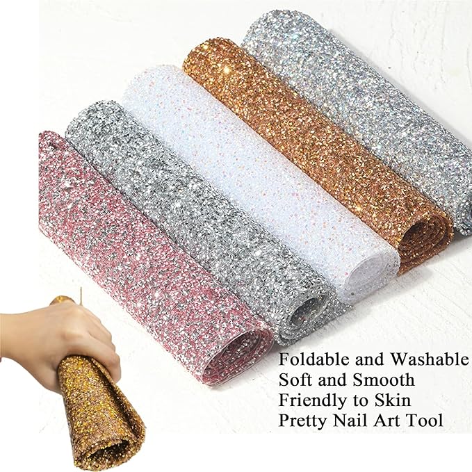 Crystal Nail Art Table Mat Shiny Manicure Hand Rest Pad Foldable Arm Rest for Nails Tech Practice Hand Holder Makeup Mat for Vanity Nail Art Tools