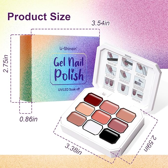 Gradient Gel Nail Set, 9 Nude Pink Color for Ombre White＆Black Nail Polish Platte Kit with 14* Nail Art Tools, Pigmented Pat Painting Gel French Manicure No-wipe DIY Art Home Salon
