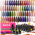 MEFA Fall Gel Nail Polish Set, 32 Colors Burgundy Red Gel Polish Set Champagne Gold Glitter Nail Polish Soak Off Dark Red Purple Shimmer Nude Brown Gel Nail Gifts for Women Girl DIY Salon