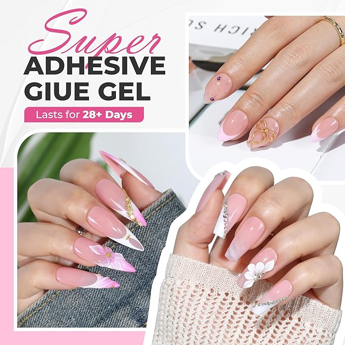 UNA GELLA 15ml Quick Drying Semi Solid Nail Glue Gel with 10ml Remover for Press On Nails Tips No Lamp Needed Strong Nail Gel Glue with 2 in 1 Acrylic Nails Remover Long Lasting Fake Nails Kit