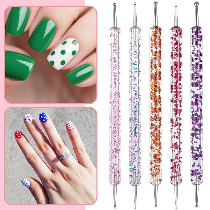 10 Pcs Nail Dotting Tools Set, 5 Pcs Double-headed Nail Dotting Pens 5 Pieces Nails Liner Brushes Professional Nails Art Dottings Tool for Women Home Manicure Arts Painting Design