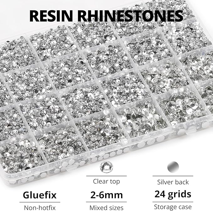 31000Pcs Silver Clear Rhinestones Gems Bedazzling Bedazzler Kit, Crystal Bedazzled Flatback Diamonds for Crafting Clothes Crafts Shoes Fabric, Jewels Bedazzle Resin Flat Back Gemstone 2-6mm b7000 Glue
