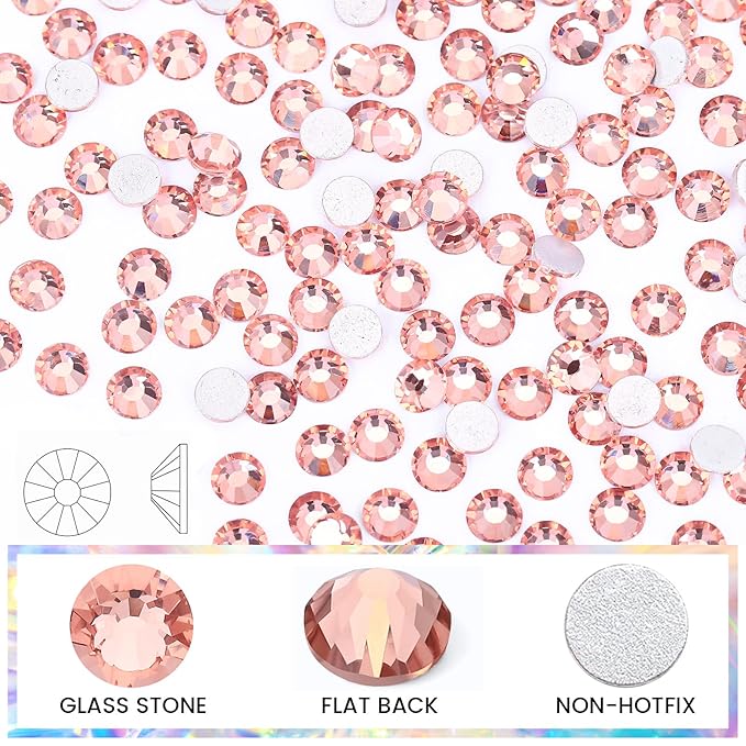 Flatback Rhinestones for Crafts Glass Nail Gems Crystals Non-Hotfix Rhinestones for Makeup Bags Shoes Decoration DIY(SS30,288pcs,Champagne)