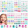 168 Pieces Press on Nails for Kids, SAVILAND 7 Pack Children Fake Artificial False Nail Tips Old Colorful Flower Nails For Girls 8-12 Years Pre Glue Full Cover with Nail Adhesive Tabs (Glamkids)