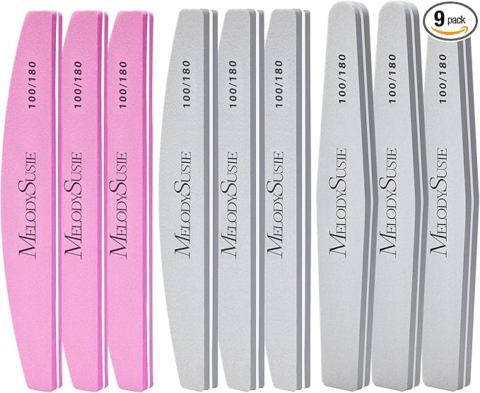 MelodySusie 9Pcs Nail Buffers Set,Nail Files and Buffers,100/180 Grit, Diamond Nail Buffer, Professional Nail Care Tools Kit for Home Use,Salon