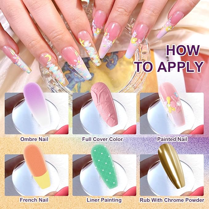 Gradient Gel Nail Set, 9 Bright Colors Ombre Gel Nail Polish with 6 Aurora Multi-Purpose Brushes for Pigment Pat Nails French Manicure Nail DIY Painting Soak Off UV N Easter Eggs