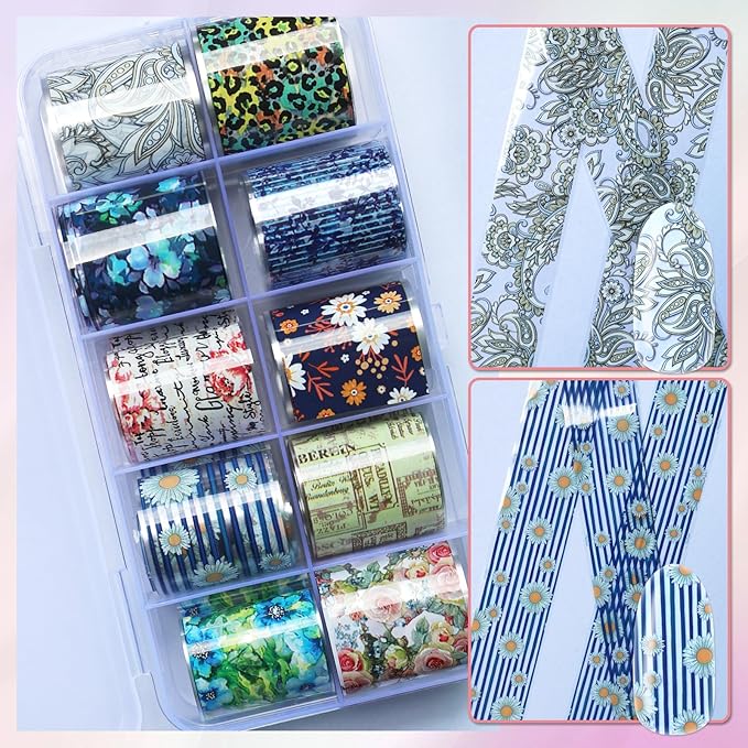 LoveOurHome 30 Sheet White Flower Tranfer Nail Foils Sticker Decorations, Floral Nail Tranfer Foil Stickers Marble Nails Stickers Decals Metallic Fingernail Tip Foil Sheet Gel Acrylic Nails Accessory