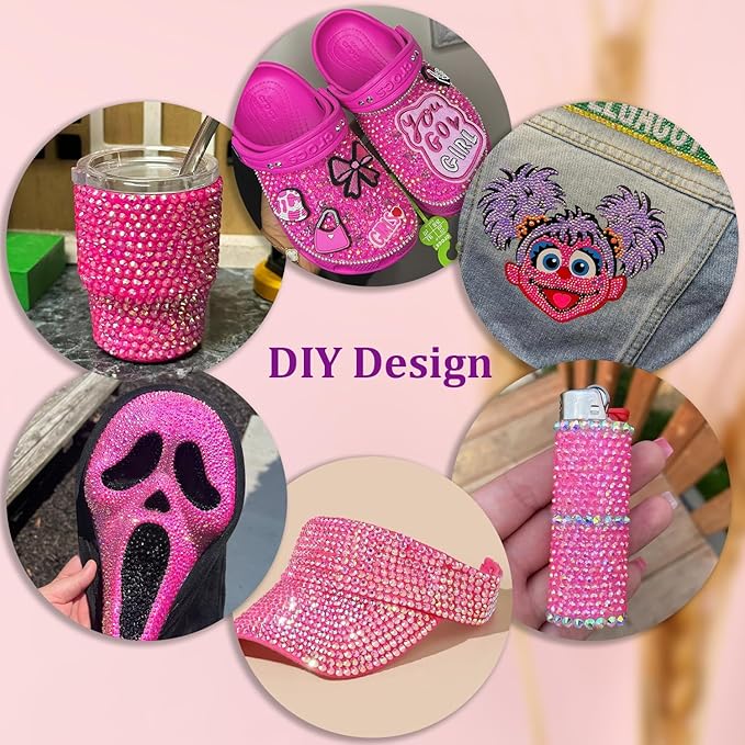 25000Pcs Resin Rhinestones for Crafting, Hot Pink AB 2-6mm Mixed Sizes Non Hotfix Flatback Gems with 1Pcs Glue, Bedazzling Crystal for DIY Craft Clothing Mugs Tumblers Shoes Fabric Decor Nail Art