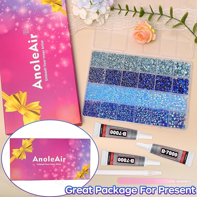 26000PCS Mixed Blue Resin Flatback Rhinestones for Crafting, Resin Rhinestones for Bedazzling Kit, 2/3/4/5/6mm Flatback Gems Jewels for DIY Mugs Tumblers Clothing Shoes Nail Art