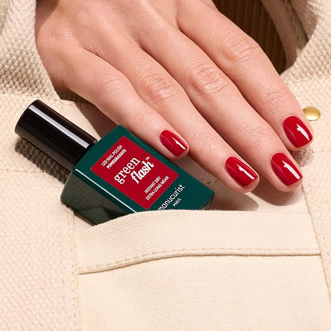 Manucurist Green Flash Gel Polish - Pomegranate (Raspberry Red) - UV & LED Gel Nail Polish - 12-Free, Bio-Sourced (84%) - Professional Manicure - 15 ml
