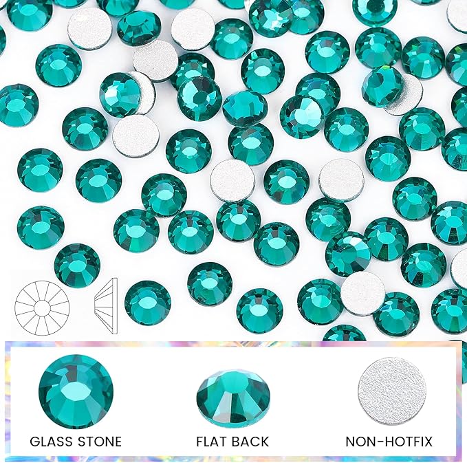 Novani Crystal Rhinestones, Flatback Loose Gemstones 1440pcs Glass Rhinestones for Clothes Shoes Crafts Makeup Nail Art and DIY Decorations(SS16, Green Zircon)
