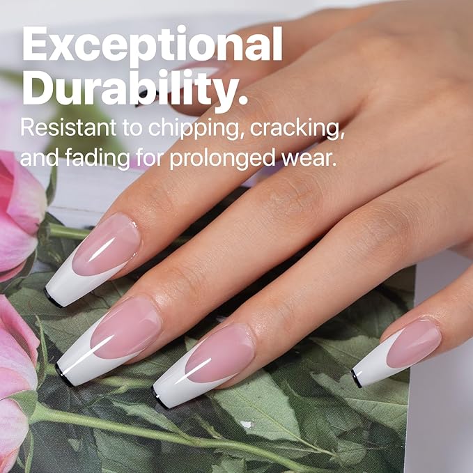SXC Cosmetics French Tip Press On Nails Pink Series, Medium Coffin X-Pro Tips Starter Kit