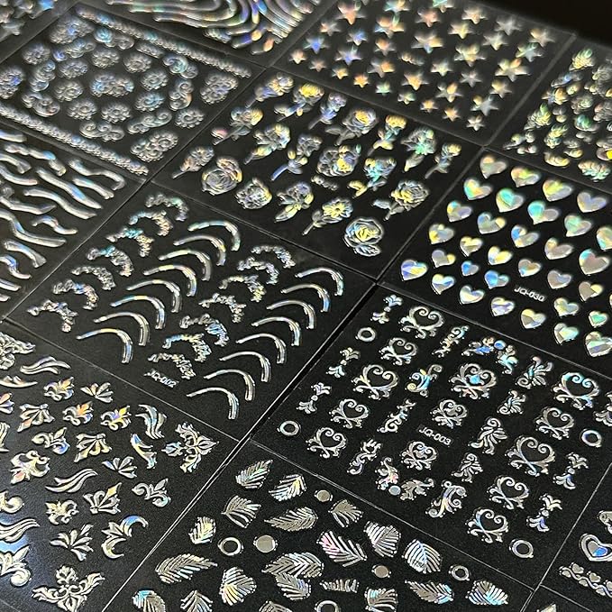 30 Sheets Aurora Nail Art Stickers 3D Self-Adhesive Flower Nail Stickers for Nail Art Aurora Star Nail Art Stickers Line Nail Decals Heart Design Nail Decals for Nail Art for Women