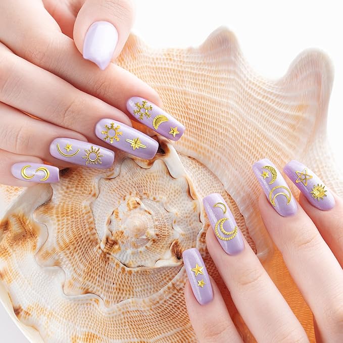 2 Disc Star Nail Art Charms, 3D Alloy Nail Art Decals, Star Moon Handmade Supplies for Women DIY Craft Jewelry Manicure Embellishments- Gold
