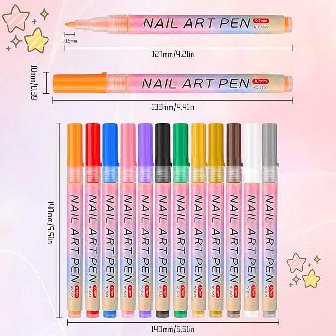 12 Colors Nail Art Pens Set, 2026 New 3D Nail Polish Pens, Paint Nail Drawing Liner Graffiti Dotting Nail Art Pen Kit Tools Nails Art Markers for Painting Point Liner DIY, Quick Dry(12 Colors)