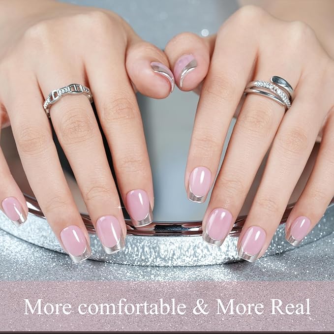 Press on Nails Short 5 Styles, Jofay Fashion 160Pcs Salon-Like Fake Nails with Chrome/Rainbow Laser/Chasing Light Cat Eye Designs, Acrylic French Tip Press on Nails Glue on Nails