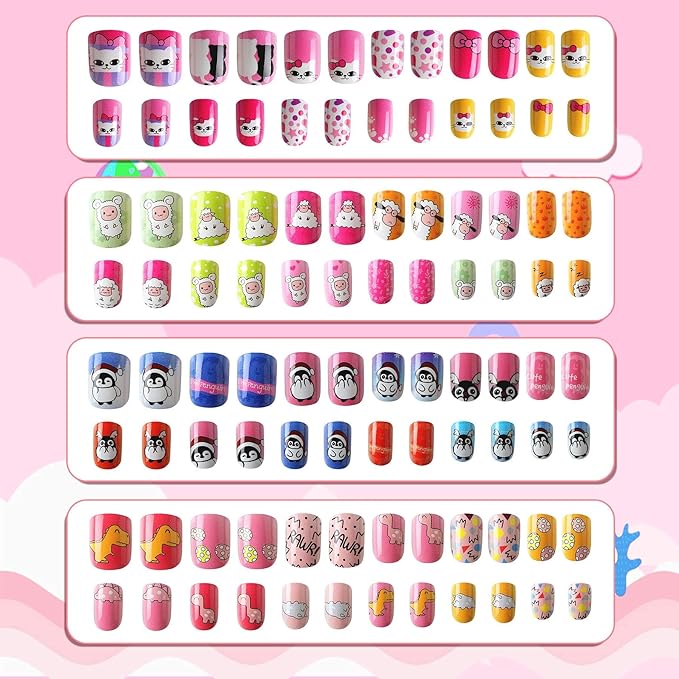 JANYUN 96 Pcs False Nails Fake Nails for Kids Full Cover Short False Nails Children Nails Lovely Gift for Kids