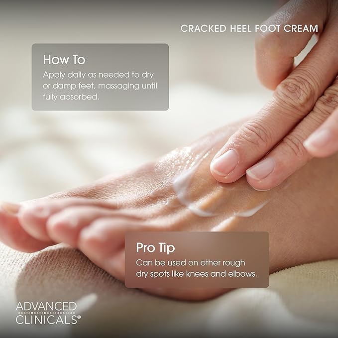 Advanced Clinicals Cracked Heel Foot Cream Skin Care Moisturizer Lotion For Feet W/Shea Butter | Helps Heal Cracked Skin, Rough Spots, Calluses, & Dry Skin | Foot Lotion | Hand Lotion| Large 8 Fl Oz