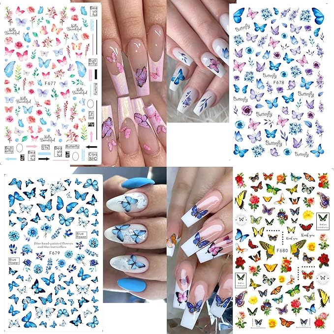Eseres 10 Sheets Butterfly Nail Stickers for Women Nails Design and Art