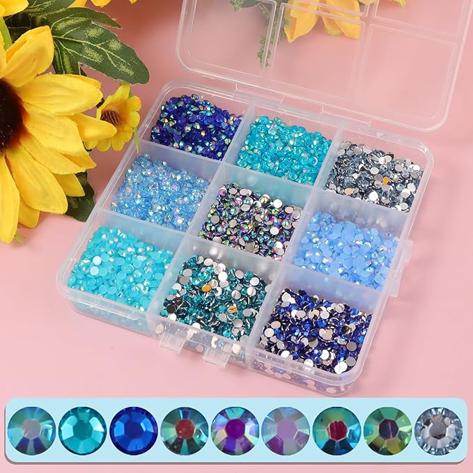 4500Pcs Flatback Rhinestones for Crafts, 3mm Blue Crystals Rhinestone, Resin Flatback Glitter Gems Nail Diamonds Rhinestones for Clothes Accessories DIY