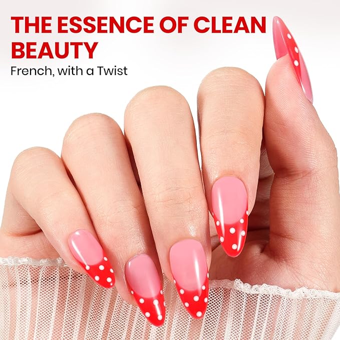 Beetles French Tip Gel Polish - Dusky Rose, 2 Colors Red & Jelly Pink Gel Nail Polish Set with Base Coat Top Coat, Soak Off UV LED French Nail Kit, Spring Nails Complete for Beginner & Professional