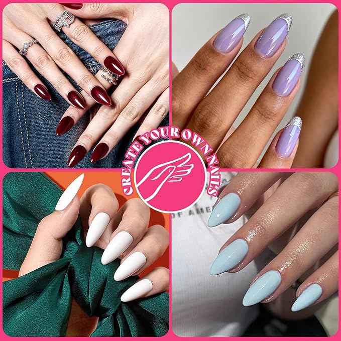 24 Colors Medium Almond Press on Nails Set, 576PCS Bulk Glossy False Nails with Tabs, 12 Sizes Full Cover Acrylic Fake Nails for Women, Long Lasting DIY Nail Art Kit