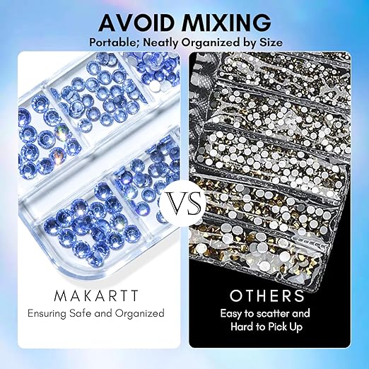 Makartt Blue Nail Rhinestones Flatback Rhinestones Multi-Size Round Crystal Glass Nail Charms Diamonds Nail Jewels for DIY Crafts Makeup Nail Art Supplies Accessories Christmas Gift
