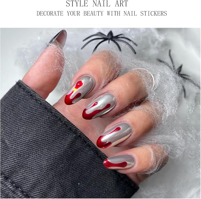 JMEOWIO Gel Nail Stickers Halloween Semi Cured Gel Nail Strips Wraps UV/LED Nails Art Design Decoration Accessories