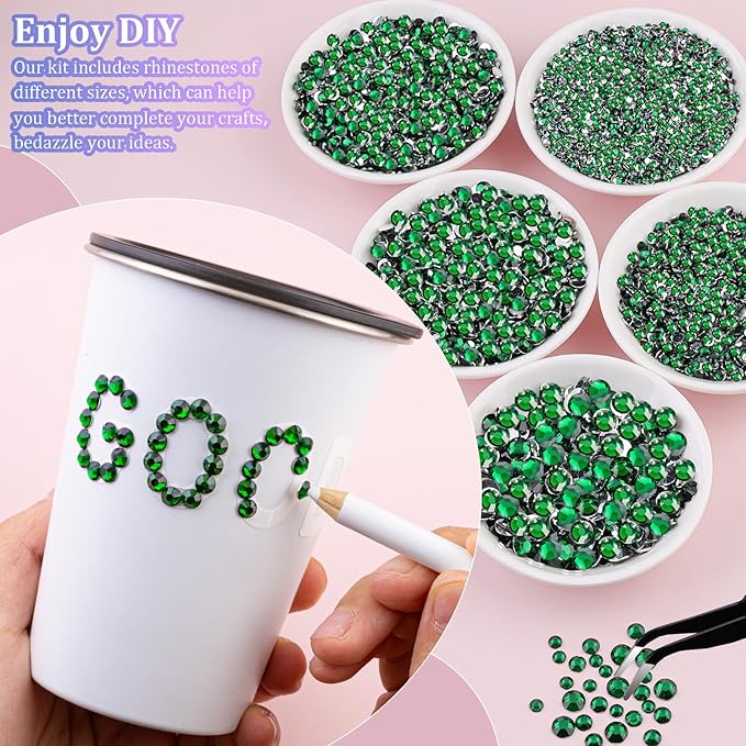 30000Pcs Emerald Green Rhinestones for Bedazzling with B7000 Jewelry Glue, Bedazzler Kit Bulk Flatback Gems, Resin Rhinestones for Crafting Crafts Clothing Shoes Nail Art Assorted Size 2/3/4/5/6mm