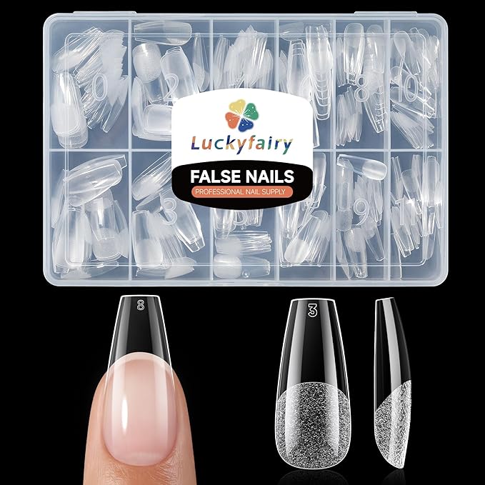 Medium Gel Coffin Nail Tips, 240pcs Soft Gel Pre-Shaped Acrylic Fake Nails, Half Matte Full Cover Clear Press on Flase Nail Tips for Extension Nail Manicure Home DIY 12 Sizes Gelly Tips