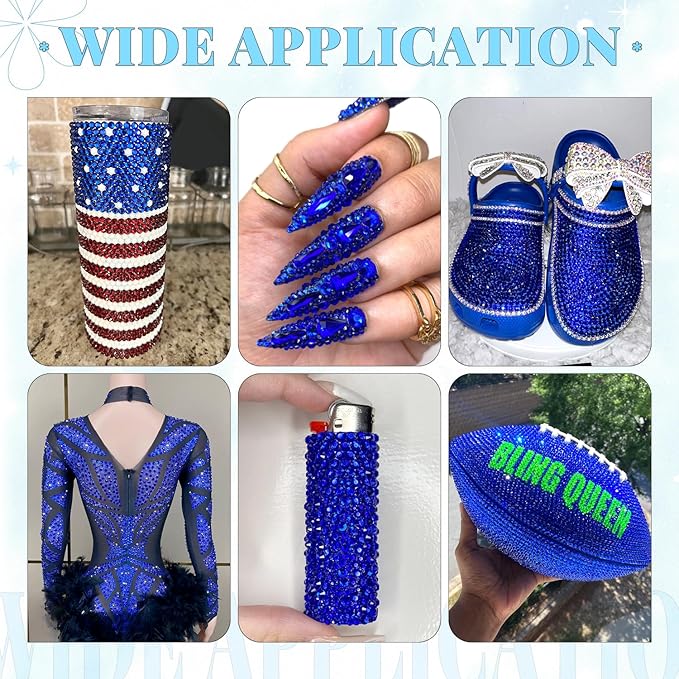 12000Pcs Resin Rhinestones for Bedazzling with 3Pcs B7000 Jewelry Glue, 2 Boxes Royal Blue Flatback Rhinestones for Crafting Crafts DIY, Crystals Gems for Clothing Shoes Tumblers Nail Art Makeup