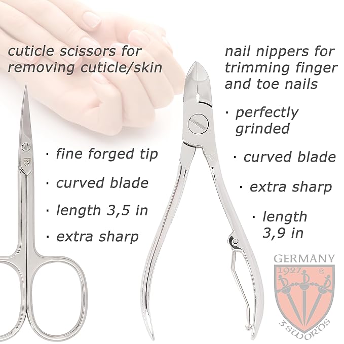 3 Swords Germany - brand quality 7 piece manicure pedicure grooming kit set for professional finger & toe nail care scissors clipper fashion leather case in gift box, Made by 3 Swords (84322)