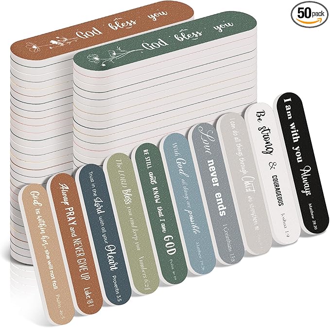 50 Pcs Christian Gifts for Women Bulk Christian Nail File Bulk Mini Bible Scripture Emery Board Nail Files Religious Appreciation Gifts for Employee Teacher Staff Coworker Women (Morandi)