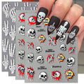 Halloween Bone Nail Stickers, 4 Sheets Embossed Skeleton Finger Self-Adhesive 5D Nail Art Decals for DIY Skull Manicure