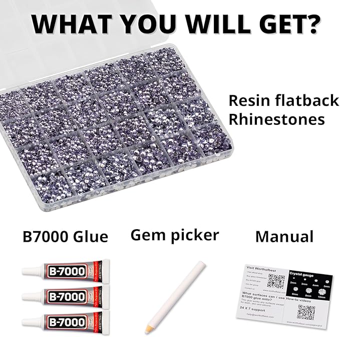 33000Pcs Light Purple Rhinestones for Bedazzling, Bedazzler Kit with Flatback Craft Rhinestones Bulk and B7000 Glue, 2,3,4,5,6mm Resin Flat Back Crystals for Craftings, Crafts, Clothes, Shoes, Nails