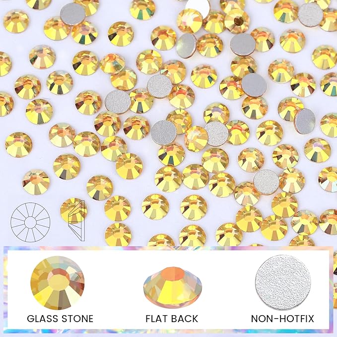 Novani Rhinestones 3000Pcs Flatback Crystal Round Loose Gemstones Glass Rhinestones for Crafts Makeup Nail Art Clothes Shoes DIY Decorations(SS6, 1.9-2.0mm,MetalSunlight)