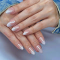 Hand Painted Handmade Press On Nails Short Almond Ombre Pink White with an Ultra-Glossy Mirror Finish.Reusable Soft Gel Nails in 15 Sizes -30 Nail Kit with Glue | Designed in LA|Vanilla Cream