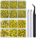 Bymitel Hotfix Crystal Rhinestones Round Gems for Crafts,Mixed 6 Sizes with Wax Pencil Kit, Citrine 1.6-6.3mm SS4-SS30/8000pcs