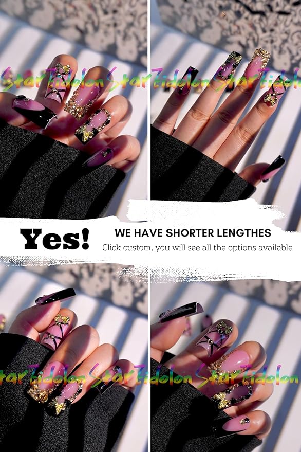 HAND-PAINTED White Press Ons Neon Small Press on Nails Long French Press on Nails Coffin Medium Short Nail art Fake Nail Art Kit with 7g Glue on Nails Handmade Almond Square Nails (TJ-14, Small)