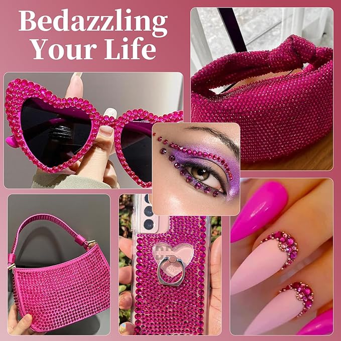 14 Types of 700 Rose Pink Diamonds + 2100 Flat Rhinestones Mix 20 Styles Flatback DIY Crafts Rhinestone Crystals 3D Ornament‌s Flat Back Stones Set + Tweezers + Drill Pen