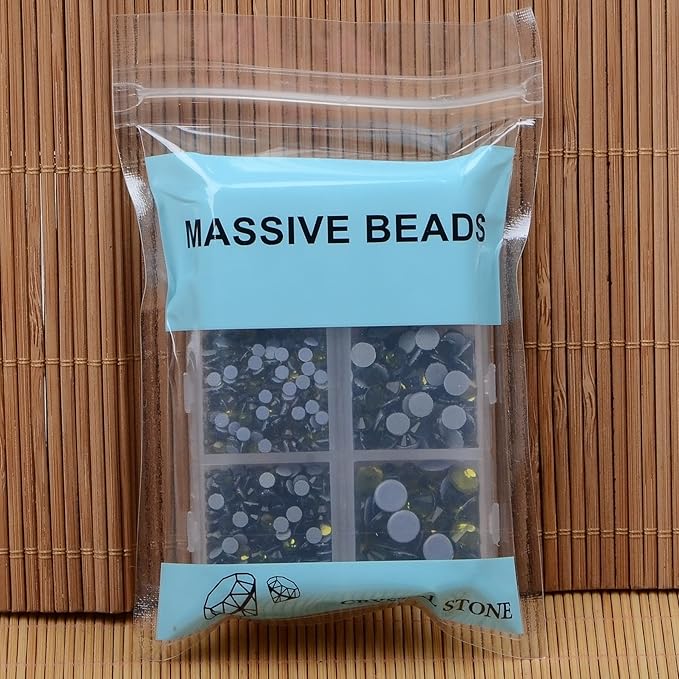4000Pcs Mixed Size Hot Fix Round Crystals Gems Glass Stones Hotfix Flat Back Rhinestones (Olivine)