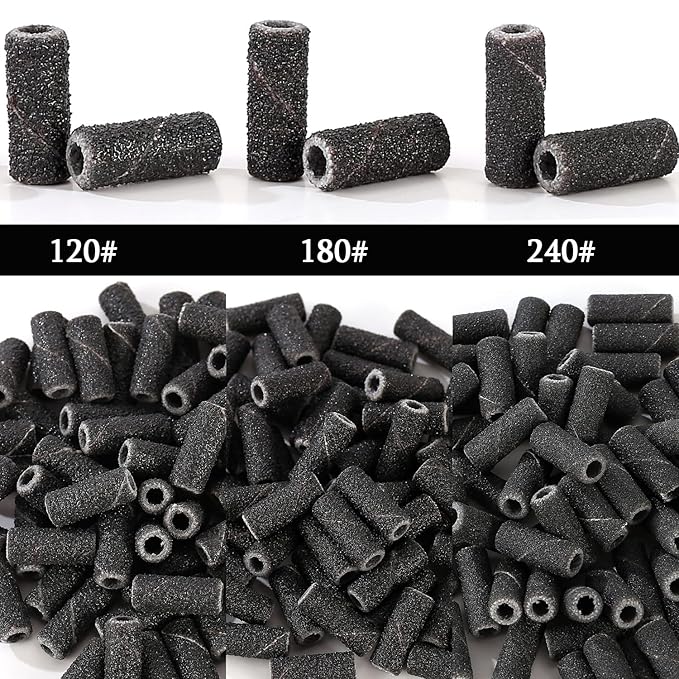 100pcs Nail Drill Bits Small Sanding Bands with 3.1mm Mandrel Bit, 240 Extra Fine Grit Nail File Sanding Bands for Acrylic Nails Gel Removing Shaping Manicures and Pedicure (Black, 240 Grit)