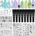 Biutee Nail Stamper Kit with Clear Stamper and Scraper, 10 Nail Stamping Plates and 8 Gel Stamping Polishes, UV Cure Required, Floral Animal Leaves French Nail Art Set for Beginners